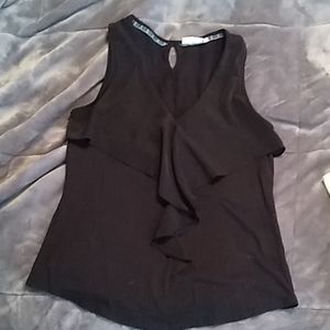 Anthropologie, Delatta, black tank, ruffle.front